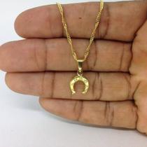 Colar Singapura + Pingente Ferradura BANHADA Ouro 18k 45cm 1.5MM