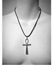 Colar Sintético Crucifixo Pingente Grande Ankh Prateado
