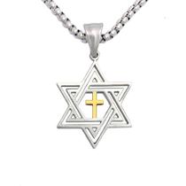 Colar Tapp Collections Star Of David com cruz de aço 316L Colar Tapp Collections Star Of David com cruz de aço 316L