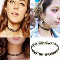 Colar Tattoo Choker Feminino Gargantilha Preta Elástica Ajustável Estilo Camponesa Cottagecore