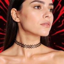 Colar Tattoo Choker Feminino Gargantilha Preta Elástica Ajustável Preço Imbatível Melhor Valor