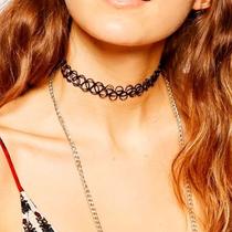 Colar Tatuagem No Pescoço Feminino Gargantilha Choker Preta Elástica Ajustável Nylon Trançada