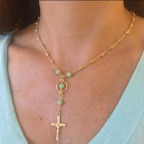 Colar Terço Alice - Cristais Verde Água - Banhado a Ouro 18k Colar Terço Alice - Cristais Verde Água - Banhado a Ouro 18k