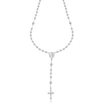 Colar Terço com Bolinhas com Cruz Jesus Folheado Prata 1000