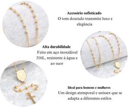 Colar Terço de Bolinha Aço Inox Dourado Proteção Religiosa Inoxidável Não Alérgico Pronta Entrega Colar Terço de Bolinha Aço Inox Dourado Proteção Religiosa Inoxidável Não Alérgico Pronta Entrega