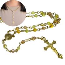 Colar terço de cristal Austríaco Amarelo Mesclado 4mm Folheado à ouro 18k com 10 milésimos de camada Colar terço de cristal Austríaco Amarelo Mesclado 4mm Folheado à ouro 18k com 10 milésimos de camada
