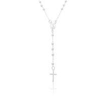 Colar Terço de Pérolas Nossa Senhora Aparecida Cruz 45cm Banhado Prata 990 Presente Fé