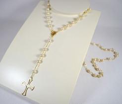 Colar Terço Em Ouro 18k 750 Com 59 Pérolas Naturais 4,5mm