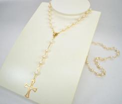 Colar Terço Em Ouro 18k 750 Com 59 Pérolas Naturais 4,5mm Colar Terço Em Ouro 18k 750 Com 59 Pérolas Naturais 4,5mm