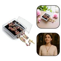 Colar Terço Escapulário Nossa Senhora do Carmo e Sagrado Coração de Jesus Rosa