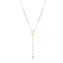 Colar terço maria mini perólas folheado a ouro 18k