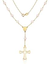 Colar Terço Ouro 18k 750 Com Cristais Facetados 4mm - 45cm