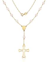 Colar Terço Ouro 18k 750 Com Quartzos Rosa De 4mm - 45cm Colar Terço Ouro 18k 750 Com Quartzos Rosa De 4mm - 45cm