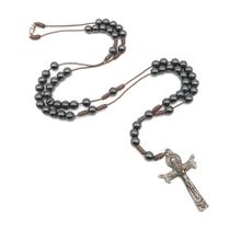 Colar Terço São Bento Hematita Prata Velha 6Mm