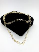 Colar Todo de Coraçao Vazado 5mm cada Ouro 18k Corrente 45cm FBK270 Colar Todo de Coraçao Vazado 5mm cada Ouro 18k Corrente 45cm FBK270