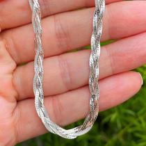 Colar Trança 3 Fios Laminada Prata 925