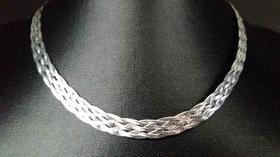 Colar Trançado 6 Fios 40 Cm , Prata 925