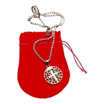 Colar trançado cordão baiano aço inox 70cm medalha são bento