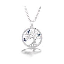 Colar Tree of Life, prata 925, azul, zircão, feminino, 50 cm