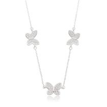 Colar Três Borboletas Cristais Minimalista Prata 925