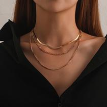Colar Três Camadas Corrente Pipoca Snake Chain Banho Ouro CE