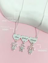 Colar três corações personalizável com nomes e pingentes filhos Prata Colar três corações personalizável com nomes e pingentes filhos Prata