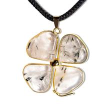 Colar Trevo 4 Folhas Cristal Turmalina Incrustada Dourado