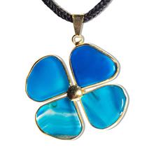 Colar Trevo 4 Folhas Da Sorte Ágata Azul 4 Dourado