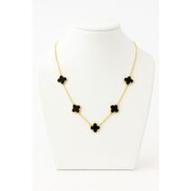 Colar Trevo 4 Folhas Dourado 5 Pingentes Preto Branco Gargantilha Aço Inox Unissex Corrente 50cm Regulável Amuleto Sorte