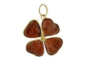 Colar Trevo 4 Folhas Quartzo Cereja Pedra Natural Dourado