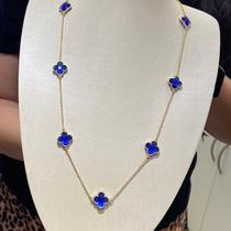 Colar trevo azul escuro folheado a ouro