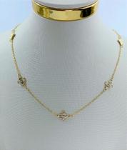 Colar Trevo Banho Ouro 2 Milésimos com Verniz Italiano - Medida 45cm com Extensor