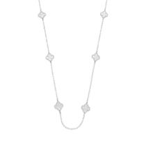 Colar Trevo Branco Resina Prata 925 Joia Feminina 45cm