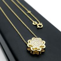 Colar Trevo Cravejado De Zirconias Caixa Dupla Prata Em Banho De Ouro 18k 1667 Colar Trevo Cravejado De Zirconias Caixa Dupla Prata Em Banho De Ouro 18k 1667