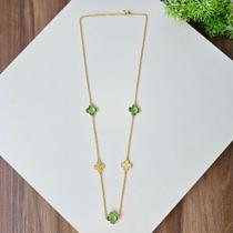 Colar Trevo Cristal Calcita Banho Ouro 18K