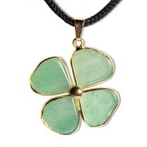 Colar Trevo da Sorte 04 Folhas Quartzo Verde Dourado