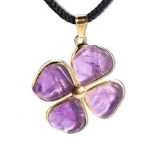 Colar Trevo da Sorte 4 Folhas Ametista Dourado