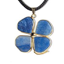 Colar Trevo da Sorte 4 Folhas em Quartzo Azul Dourado - Atraia Boas Energias
