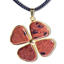 Colar Trevo Da Sorte Obsidiana Mahogany Pedra Natural