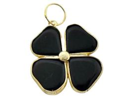 Colar Trevo da Sorte Onix Preto Pedra Natural Dourado