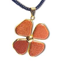 Colar Trevo da Sorte Pedra do Sol 4 Folhas Dourado