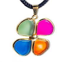 Colar Trevo da Sorte Pedras Mistas 4 Folhas Dourado