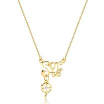 Colar Trevo Da Sorte Zircônia Folheado A Ouro 18k Colar Trevo Da Sorte Zircônia Folheado A Ouro 18k
