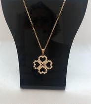 Colar Trevo de 4 Folhas com Stras SORTE