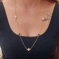 Colar Trevo Folheado A Ouro Dourado E Preto Colar Trevo Folheado A Ouro Dourado E Preto