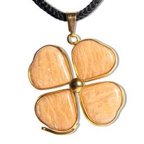 Colar Trevo Pedra Amazonita Rosa Pêssego Feldspato Dourado