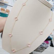 Colar Trevo Rosa Folheado A Ouro