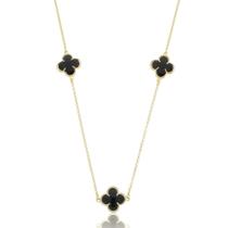 Colar Trevo Zircônia Preta banhado a ouro 18k
