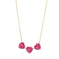 Colar Trio de Coração Pedra Fusion Pink Folheado A Ouro 18k Colar Trio de Coração Pedra Fusion Pink Folheado A Ouro 18k