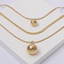 Colar Triplo Aço Inox Dourado com Pingente Orgânico